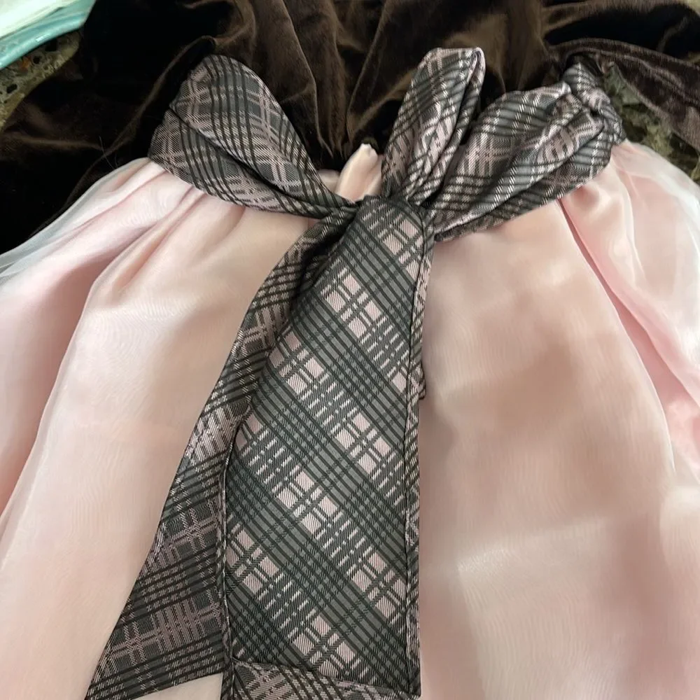 Blueberri Boulevard Toddler Girls Brown PInk Formal Velvet Tulle Dress Size 2T
